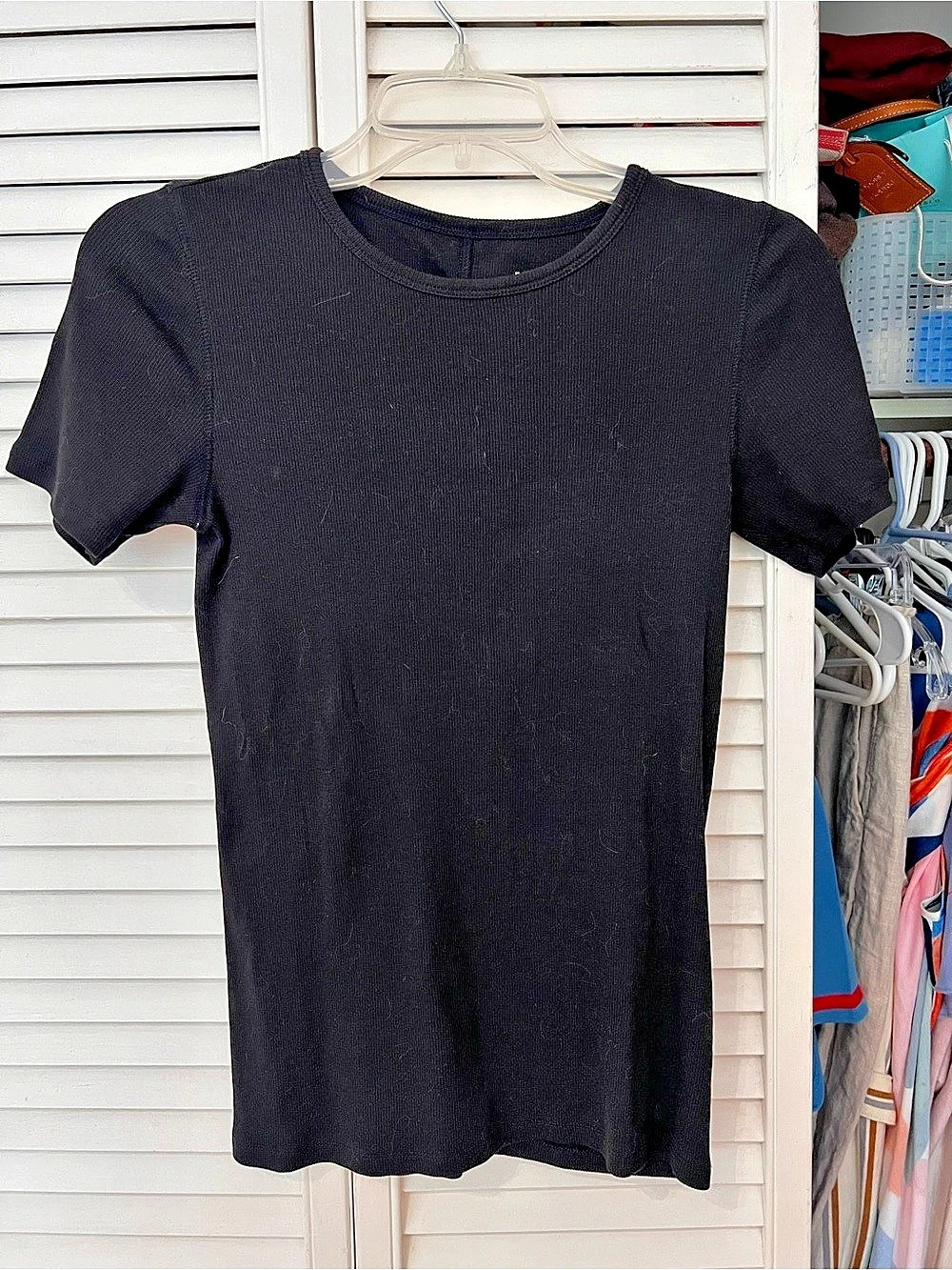 Everlane The Luxe Rib Crew Ribbed Short Sleeve Tee in Black Size Medium
